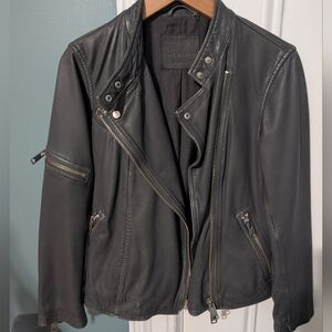 ALLSAINTS All Saints Size 4 Chine Biker Jacket Grey Leather Moto Zipper